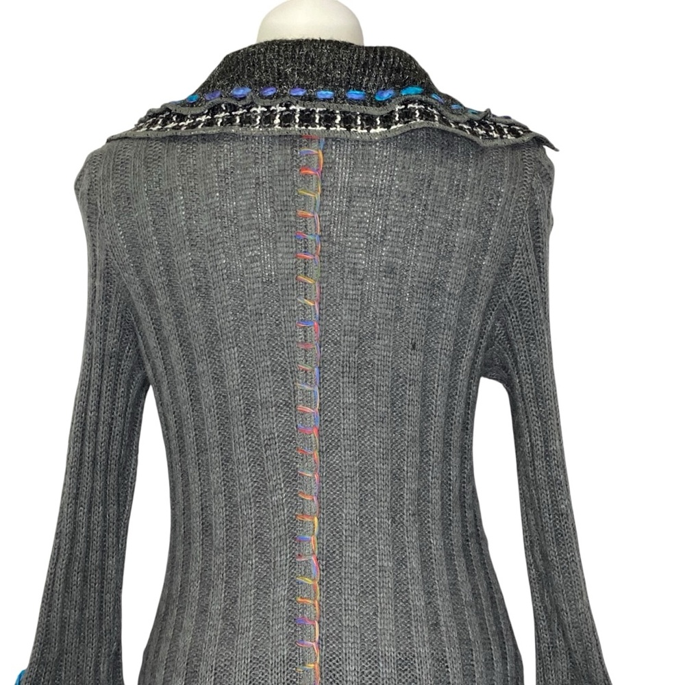 SIONI Long Cardigan Sweater Jacket Buttons Wide Collar Wool Y2K Artsy Medium - Picture 10 of 16